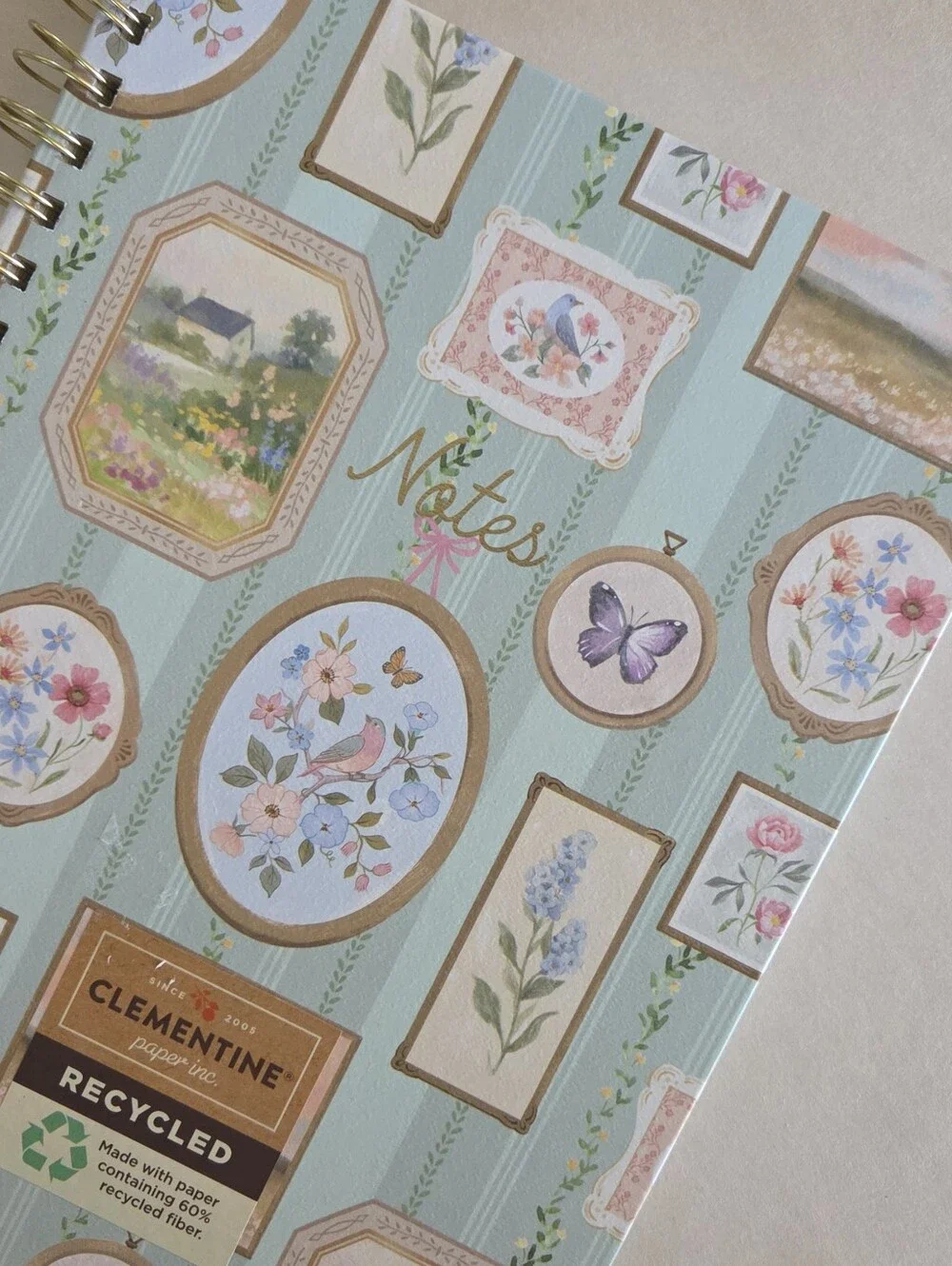 Clementine  Vintage Style Frames  Medium Spiral Hardcover Ruled Notebook